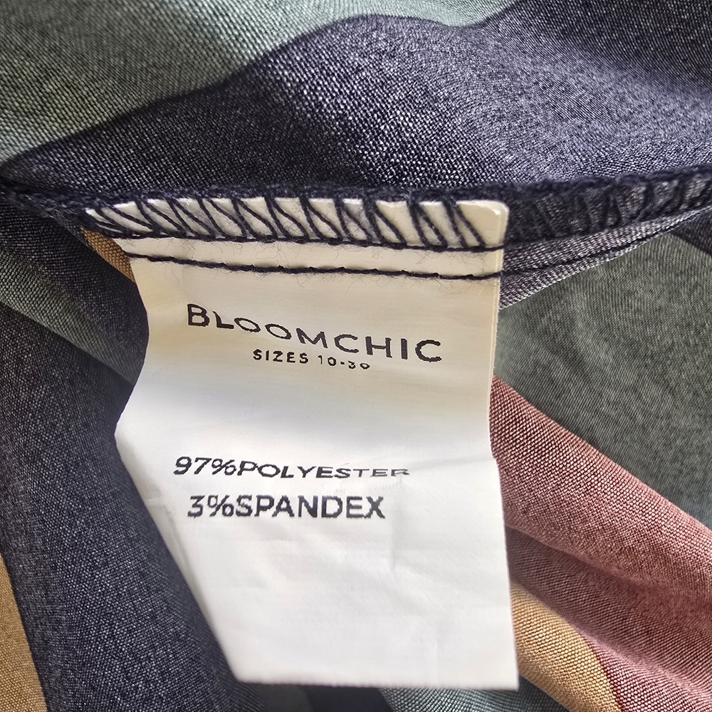 BloomChic Striped Maxi Dress Short Sleeve Pockets Size 18 Boho Western Career - Picture 9 of 10